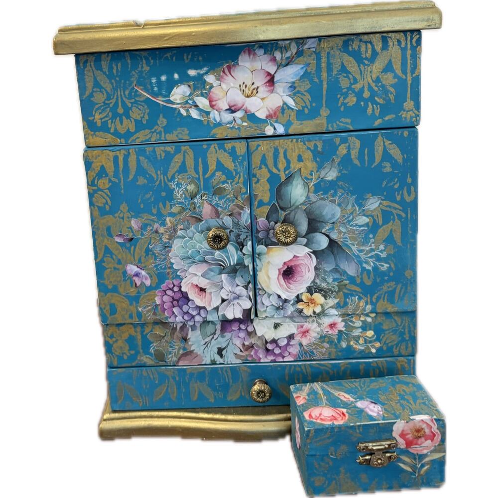 Upcycled Vintage Wooden Jewelry Box with Bonus Trinket Box